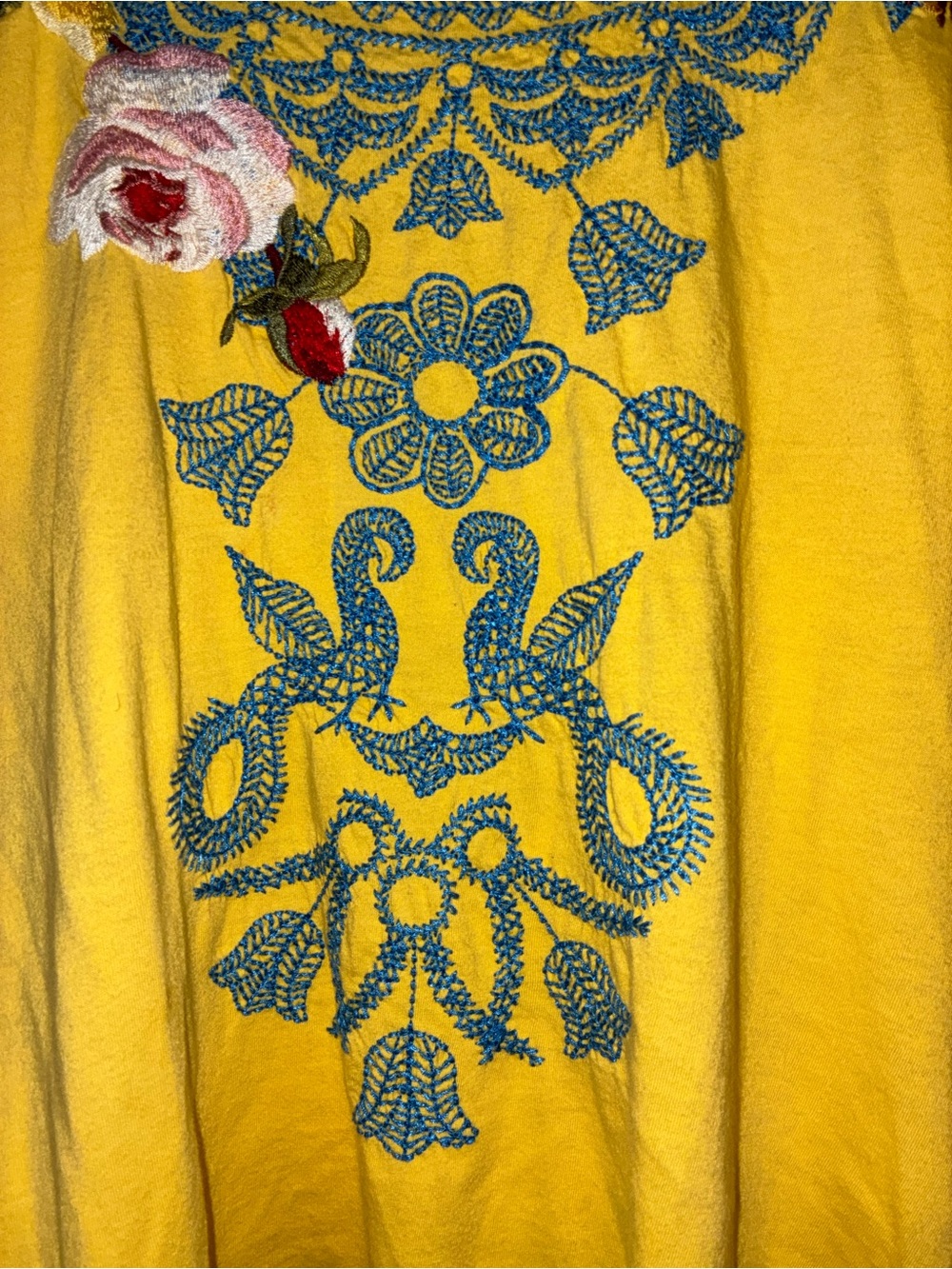 100% Cotton Johnny Was Yellow Embroidered Floral Scoop Neck Women's Top Sz M - Picture 6 of 8